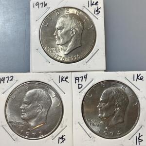 (3) Eisenhower One Dollar Coins Includes (1) Bicentennial