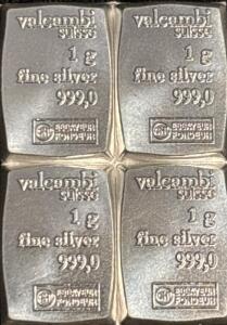 (4) Valcambi Suisse 1G 999.0 Fine Silver Bars