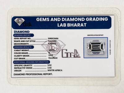 Emerald-Cut Diamond, E Color, VVS1 Clarity, 3.52 SG, Certificate DM013606
