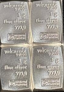 (4) Valcambi Suisse 1G 999.0 Fine Silver Bars