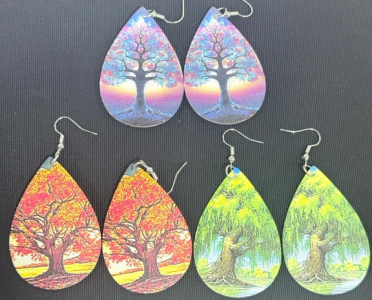 (3) Lightweight Printed Teardrop Dangle Earrings