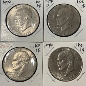 (4) Bicentennial Eisenhower One Dollar Coins 1776-1976