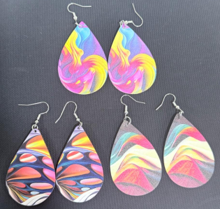 (3) Lightweight Printed Teardrop Dangle Earrings