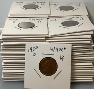 (100) Wheat One Cent Pennies 40&rsquo;s-50&rsquo;s