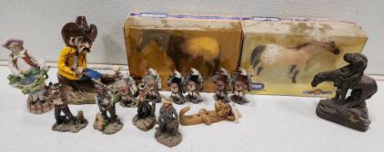 (2) Breyer Traditional Series Model Horse Figurine (1) Shade Tree Creations Cowboy Golfer Handcrafted Figurine (1) Replica Sculpture "End of the Trail" by James Earle Fraser And More