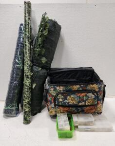 (1) Tapestry Rolling Sewing Machine Case Filled With Craft Supplies (3) Plant Patio Privacy Screens
