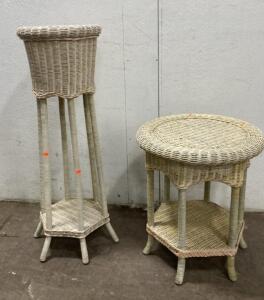 Wicker Table and Plant Stand