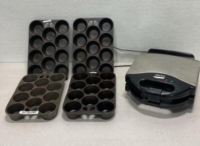Cast Iron Muffin Pans (4) / Krupa Waffle Maker (Powers On )