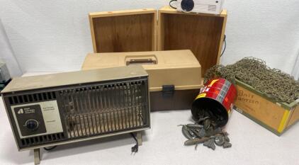 QKK Mini Projector ( Powers On ) / Arvin Heater ( Works ) Boxes / Fishing Weights