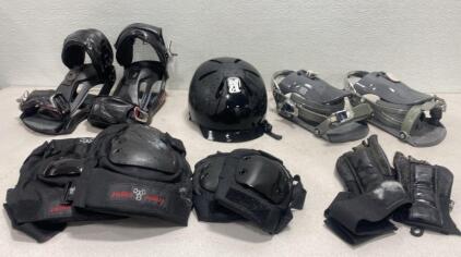 2 Boot and Board Clamps / Helmet / Knee and Elbow Pads / Gloves