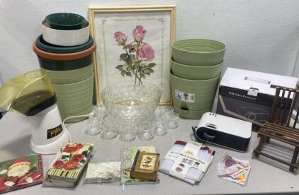 Goodee w18 Video Projector ( Powers On ) / Presto Popcorn Maker ( Powers On ) / Planters / Punch Set and More