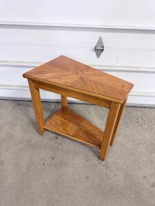 Oak Corner Table with Dual Shelves, Traditional Style, 30x12x24 inches