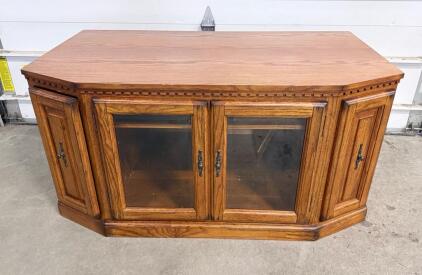 TV Stand Cabinet, Light Oak, Glass Doors, Slide-Out Drawers