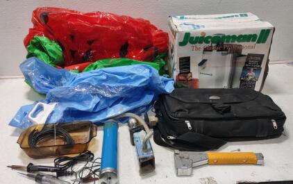 Trailer Hitch, Staple Gun, Juice Maker (unopened,) and more.