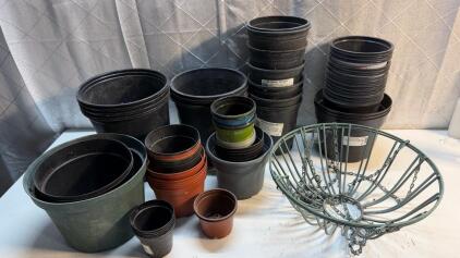 Approx(20+) Plastic Planting Pots (1) 8&rdquo; Round Garden Sprinkler (2) 14&rdquo; Metal Hanging Plant Baskets