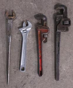 Set of RIDGID 14" Pipe Wrench & (1) POWERBUILT 12" Adjustable Wrench