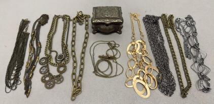 Mixed Metal Jewelry Collection with Ornate Decorative Box