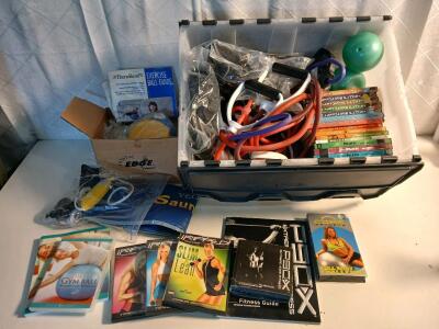 Assortment Of Vintage Workout Dvds And Exercise Bands