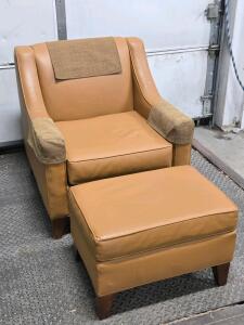 Coffee Color Faux-Leather Chair w/ Ottoman - 35"H x 32&frac12;"W x 34"D