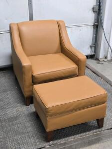 Coffee Color Faux-Leather Chair w/ Ottoman - 35"H x 32&frac12;"W x 34"D