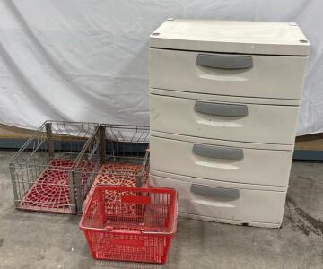 Sterilite Storage Drawer Unit and Assorted Baskets, Plastic and Metal, 4 Drawers