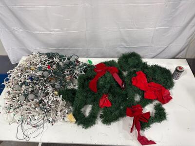 Christmas Decorations Set with Wreaths, Lights, and Emergency Candle
