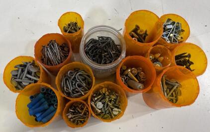 Assorted Hardware Fasteners, Nails, Screws, Bolts, Anchors, Pins, Connectors