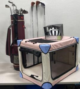 Measure Foldable Animal Crate 21x21x30 / Trek Helmet / Golf Cubs ( Random Clubs )