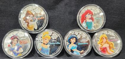 (6) Disney Princess Silver Plated 2020 New Zealand Collectible Coins