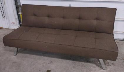 Brown Fabric Futon Sofa Bed, Convertible with Metal Frame and Legs