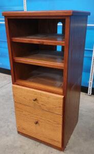 Oak Finish Wooden Storage Cabinet, 2 Shelves, 2 Drawers