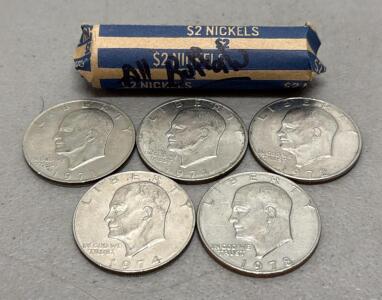 Eisenhower Dollar Coins, 1971-1978, Set of 5, Roll Of Buffalo Nickels U.S. Mint