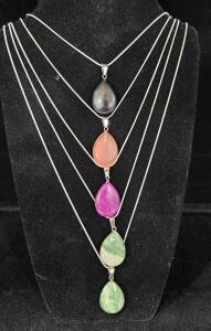 (5) Natural Gemstome Teardrop Necklaces
