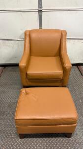 Coffee Color Faux-Leather Chair w/ Ottoman - 35"H x 32&frac12;"W x 34"D