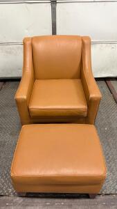 Coffee Color Faux-Leather Chair w/ Ottoman - 35"H x 32&frac12;"W x 34"D