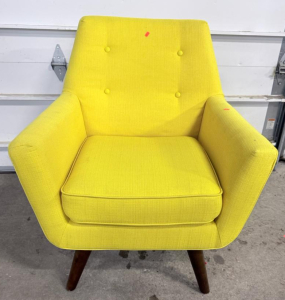 Mid-Century Modern Yellow Armchair, Button-Tufted, Wood Legs