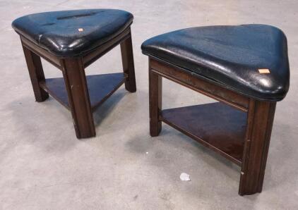 (2) Triangular Piano Stool, Black Leather Seat, Wooden Frame, 220 lbs Capacity