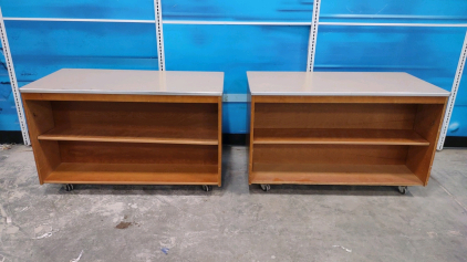 (2) Rolling Wooden Bookshelf Desk 48.5"x24"x30"