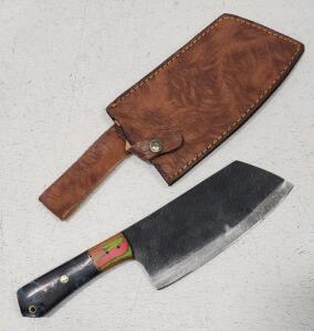 (1) Fixed Blade Cold Steel Cleaver Knife With Wood And Resin Handle And Sheath