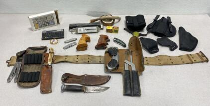 Hunting Belt / (2) Revolver Stock / Trigger Pull Gauge / Pocket Knives and Much More