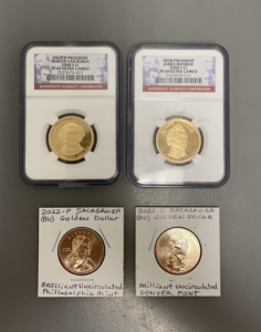 (2) President Gold Dollars & (2) Sacajawea Gold Dollars