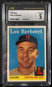 1958 Topps Lou Berberet #383, Boston Red Sox, CSG Excellent 5