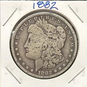 1882 Morgan Dollar Coin, Mint Mark O, 90% Silver, United States