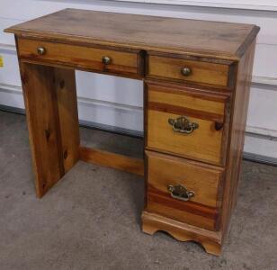 Vintage Wooden Desk with Natural Finish, 4 Drawers, Metal Hardware