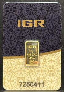 IGR Gold Bar, 1g, 999.9 Fine, Assay Certificate, Serial 7250411