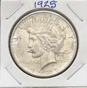 1925 United States Peace Dollar Coin, 90% Silver, Anthony de Francisci Design