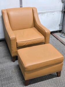 Coffee Color Faux-Leather Chair w/ Ottoman - 35"H x 32&frac12;"W x 34"D