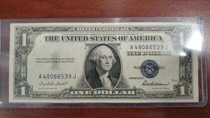 1935F US Silver Certificate One Dollar Bill, Serial A48066539J
