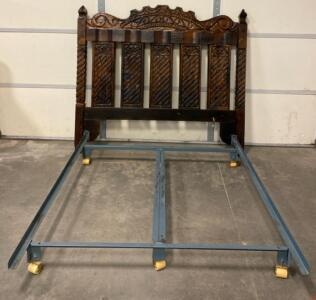 Queen Bed Frame And Hand Carved Wooden Back Board
