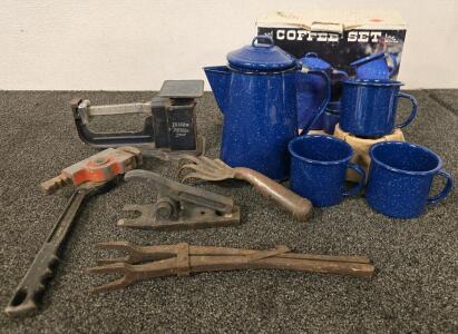 Antique Coffee Set & Antique Tools